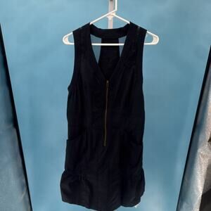 Women's Dark Blue Sleeveless Zip Front Cover-Up Mini Dress V-Neck M7D516 Size M